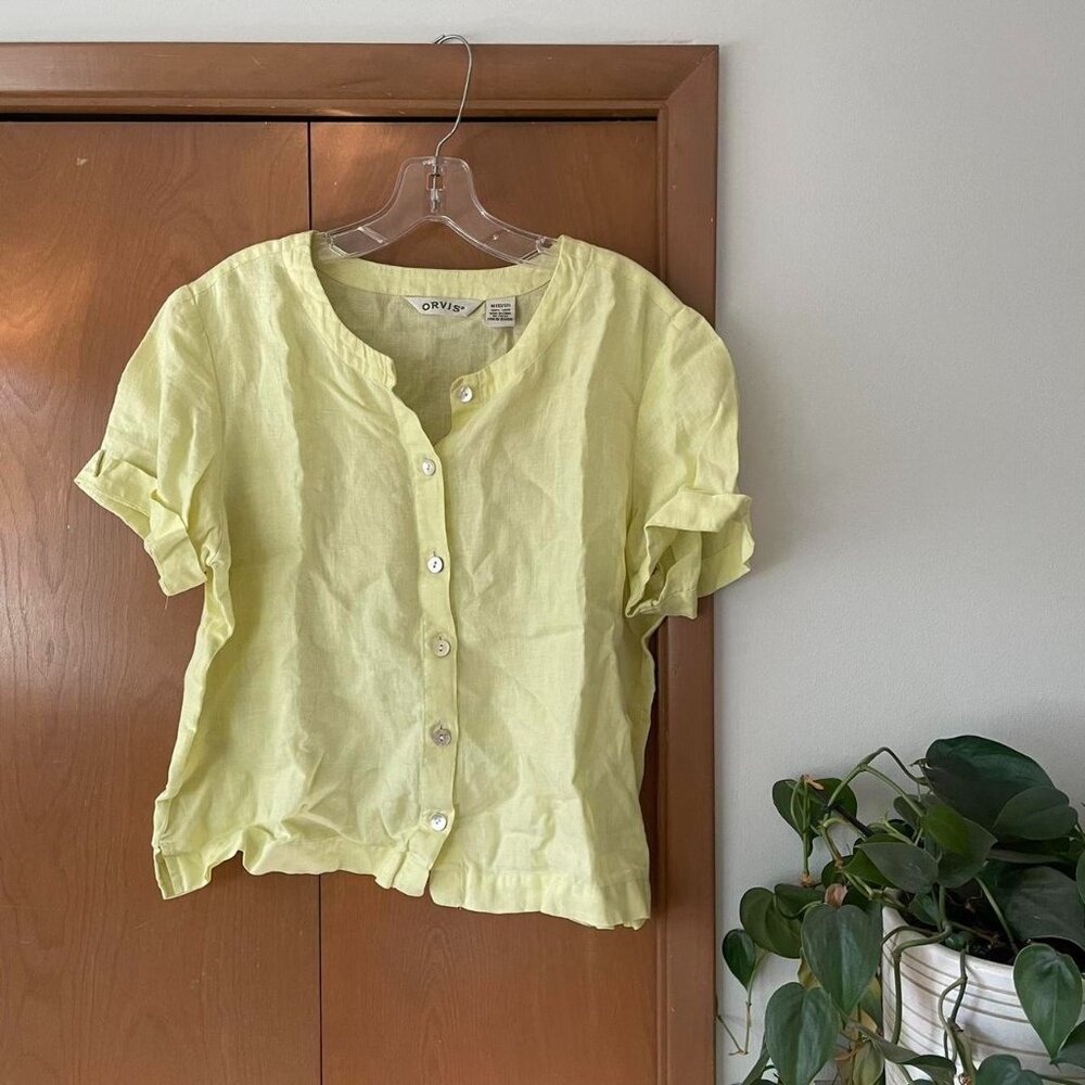 vintage Orvis light lemon yellow button down shirt